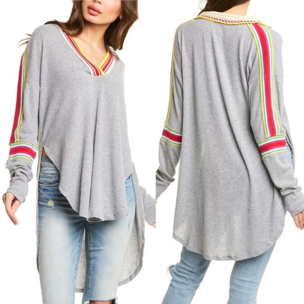 We The Free People Top S Feeling Magical Ribbed Oversized Crochet Rainbow Pride